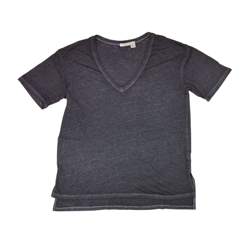 BP Black V-Neck Short Sleeve Top Women Size Medium Nordstrom Burnout Split Hem